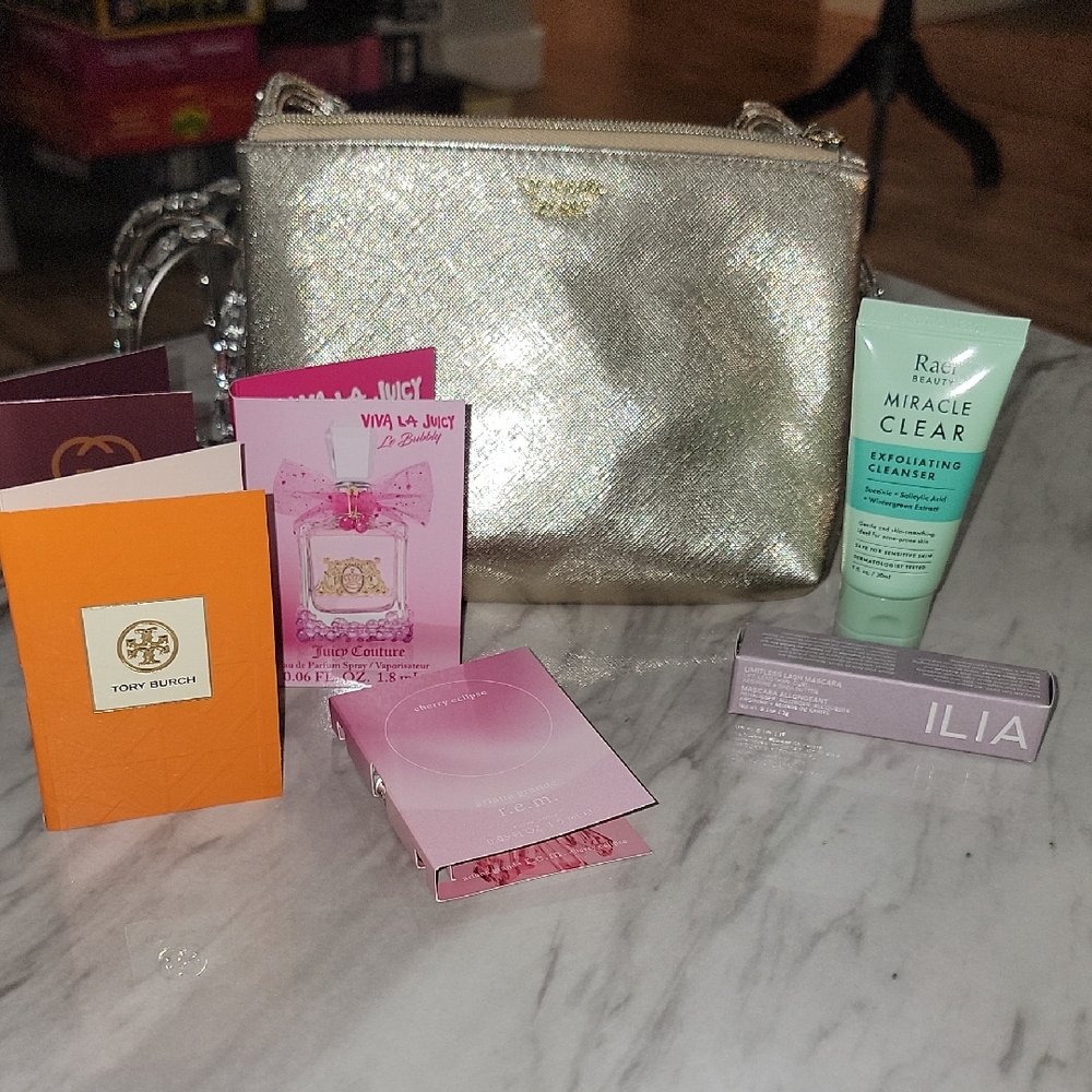 NEW Metallic Gold Victoria's Secret Makeup Bag With Samples